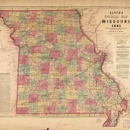 Civil War-era map of Missouri depicting county boundaries, transportation networks, and major geographic features, published by James T. Lloyd in 1861.