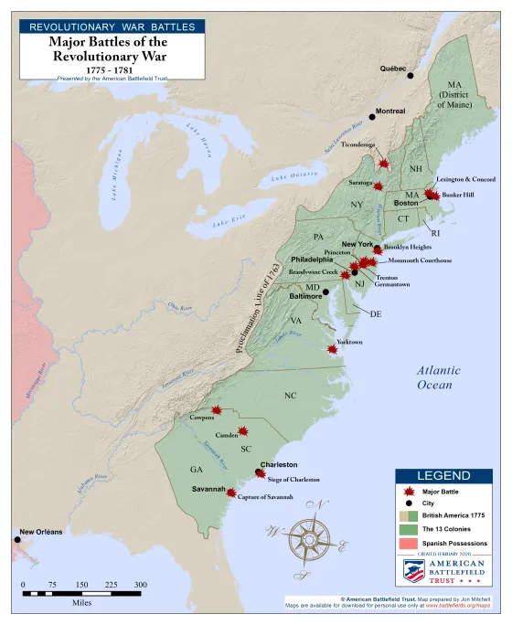 Map of Battles of the American Revolution