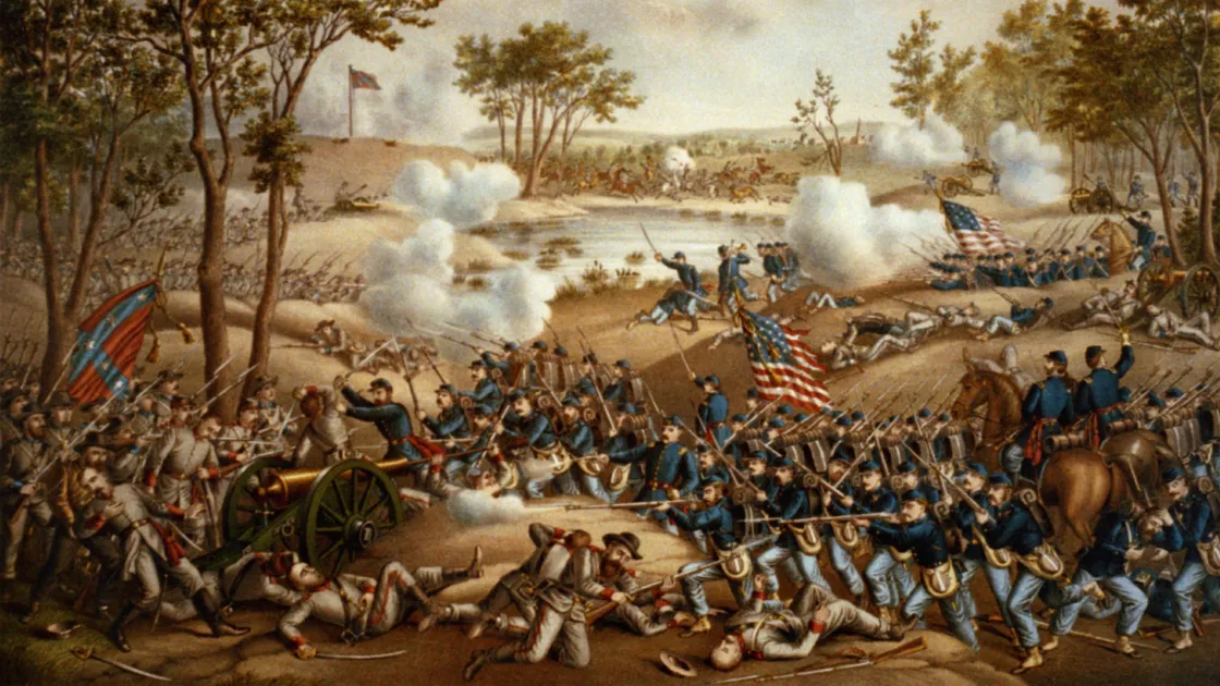 A Kurz and Alison lithograph of the Battle of Cold Harbor.