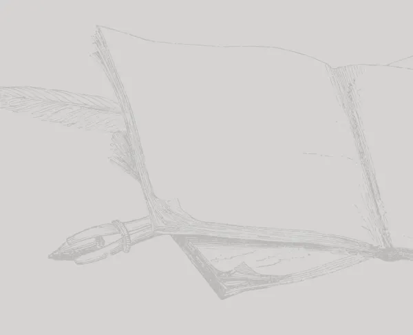 This is a drawing of a blank, open journal and a quill. 