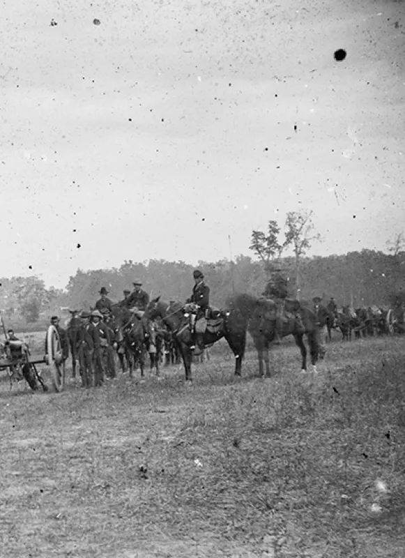 Antietam, Maryland. Captain J. M. Knap's Penn. Independent Battery "E" Light Artillery, September 20, 1862. Photograph by Alexander Gardner.