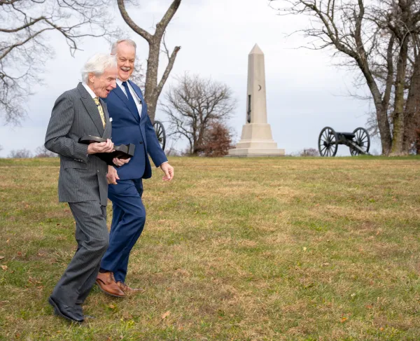 David Duncan and Alan Pell Crawford walking together Battlefield Bookfest
