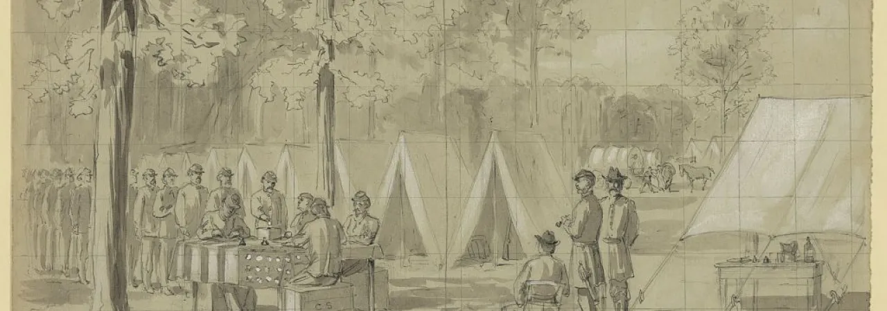 Sketch of Civil War soldiers voting