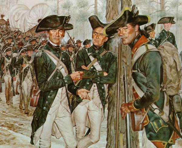 Painting of American soldiers in the Continental Army 