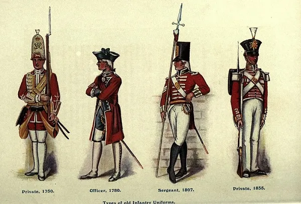 Types of old infantry uniforms of the British army